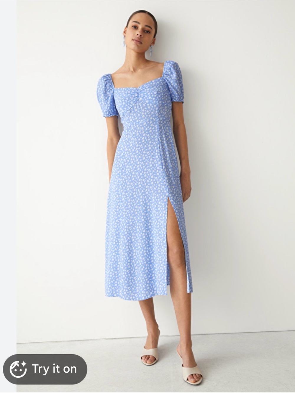 & Other Stories Blue Floral Puff-Sleeve Maxi Dress